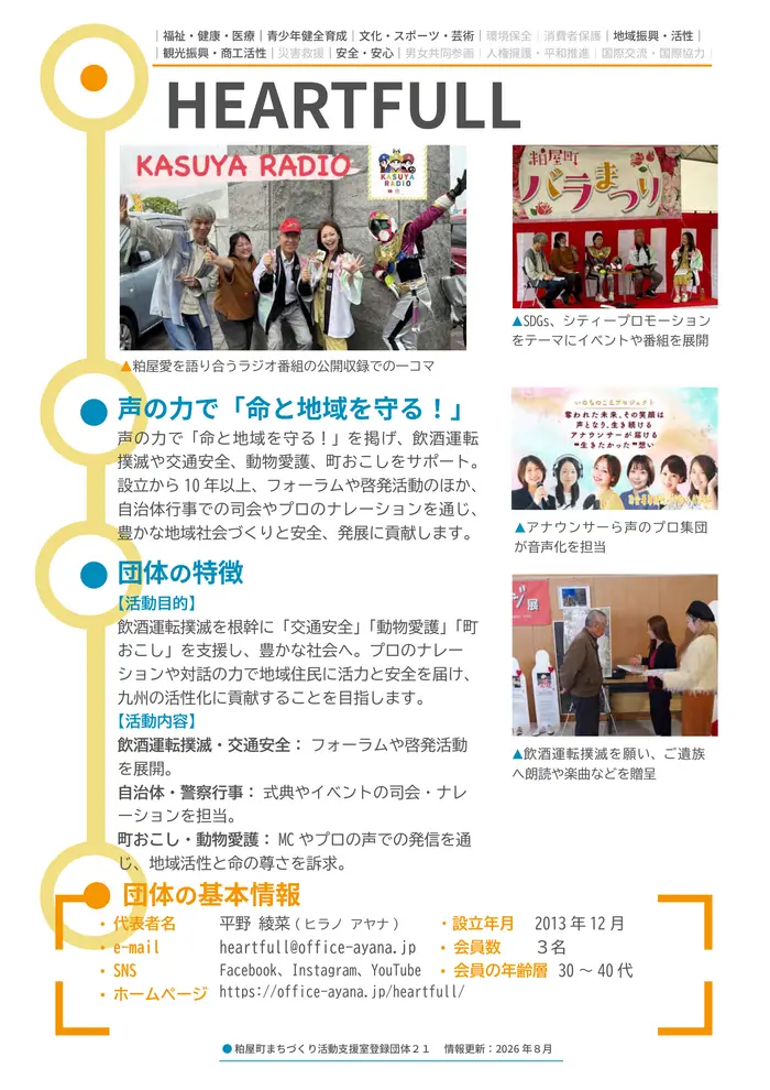 粕屋町の登録団体紹介に掲載された HEARTFULL の紹介ページ